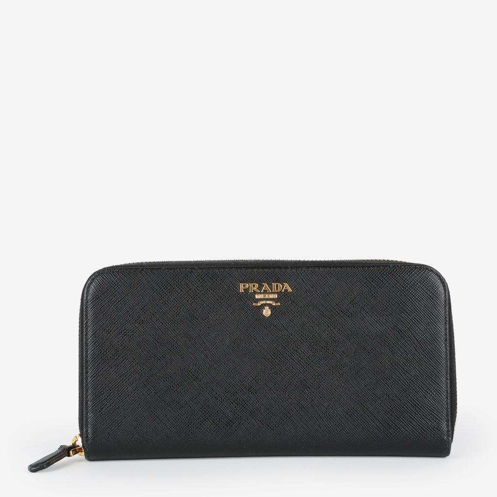 Zip Around Wallet, Black Saffiano
