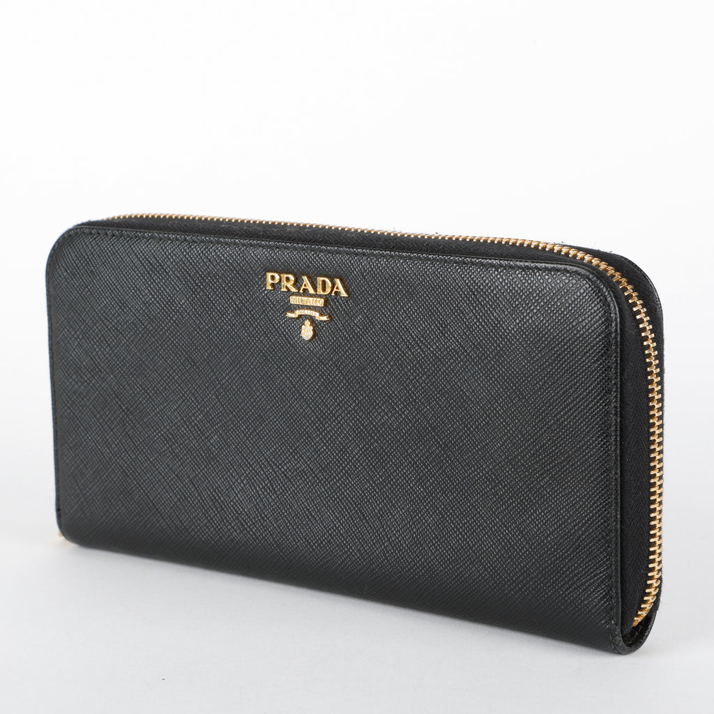 Zip Around Wallet, Black Saffiano