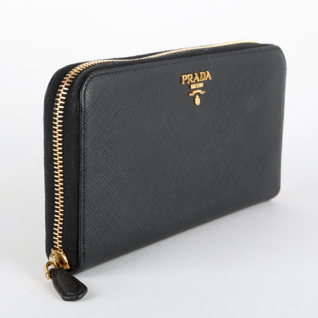 Zip Around Wallet, Black Saffiano