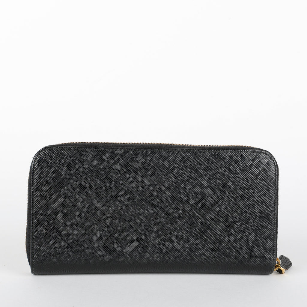 Zip Around Wallet, Black Saffiano