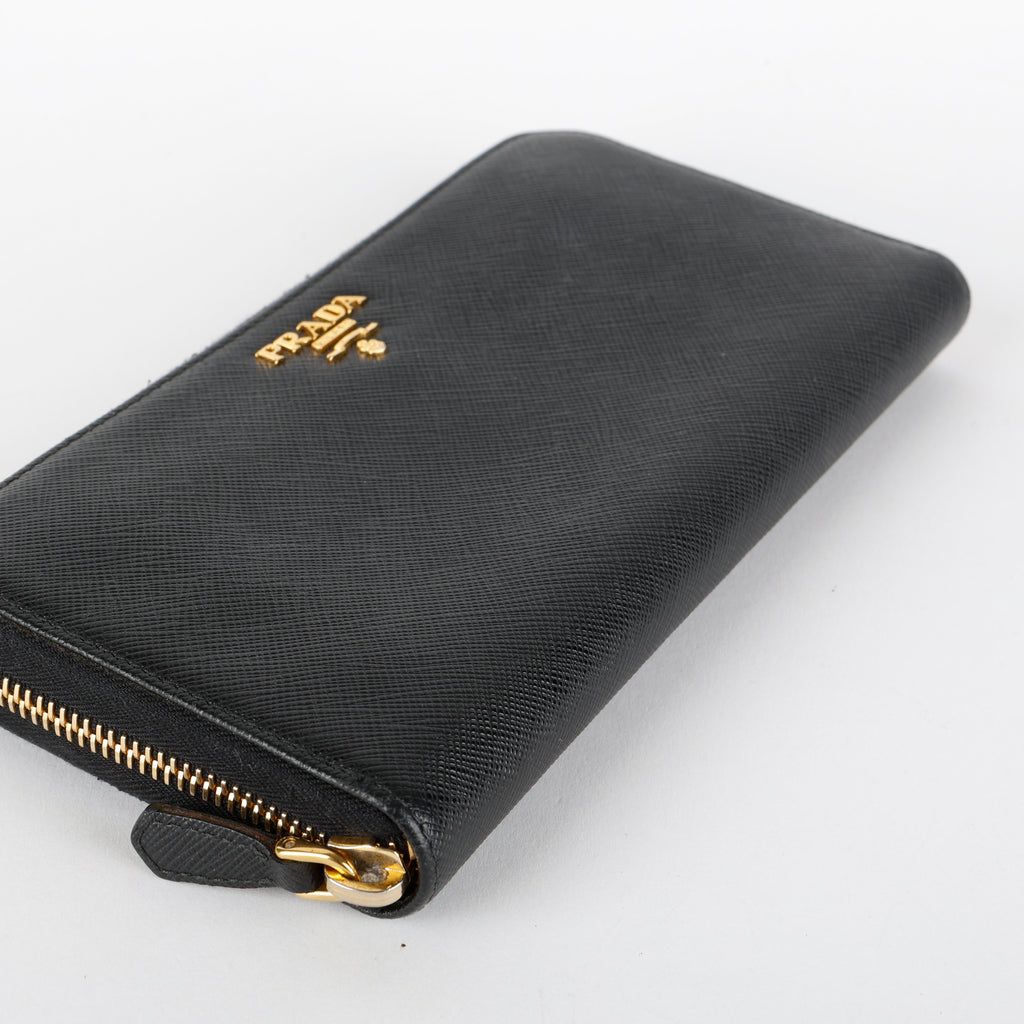 Zip Around Wallet, Black Saffiano