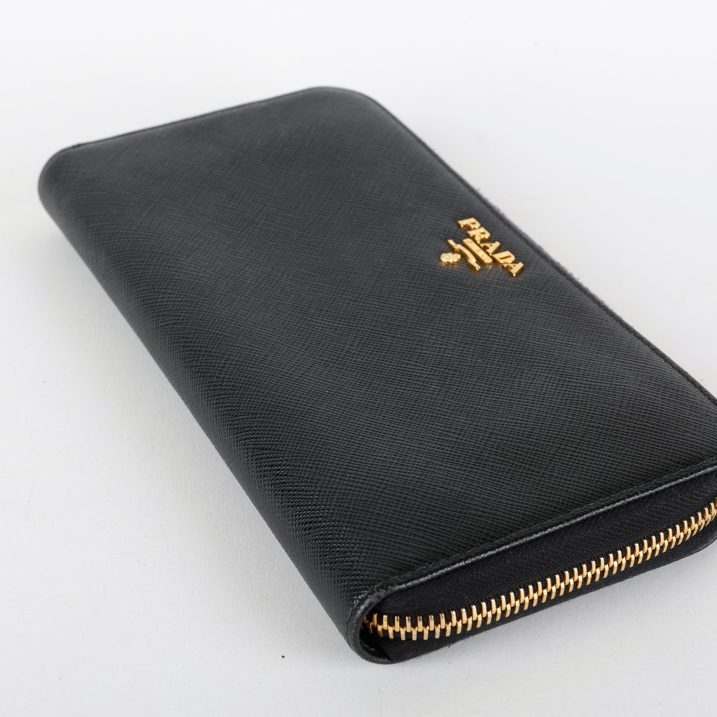Zip Around Wallet, Black Saffiano