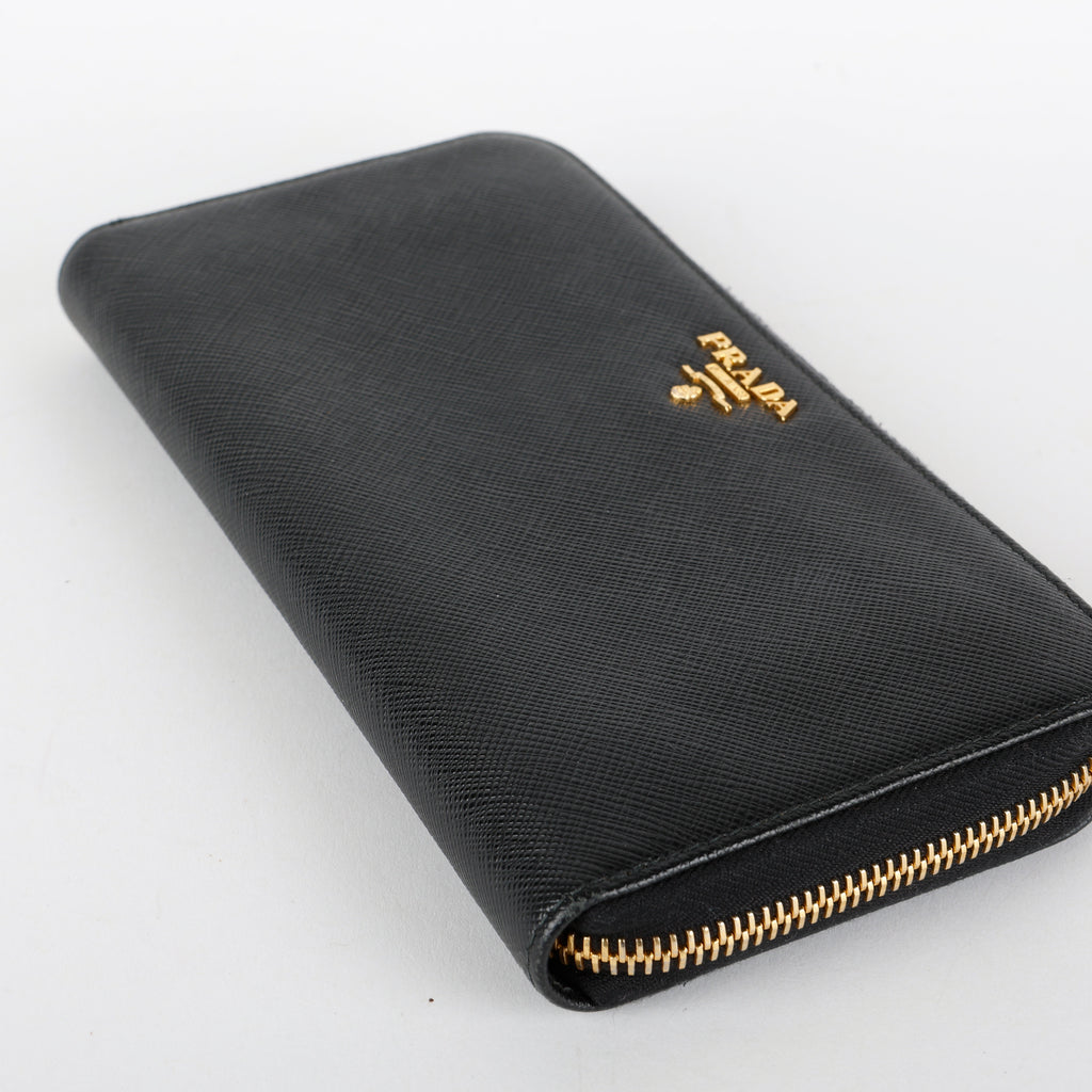 Zip Around Wallet, Black Saffiano