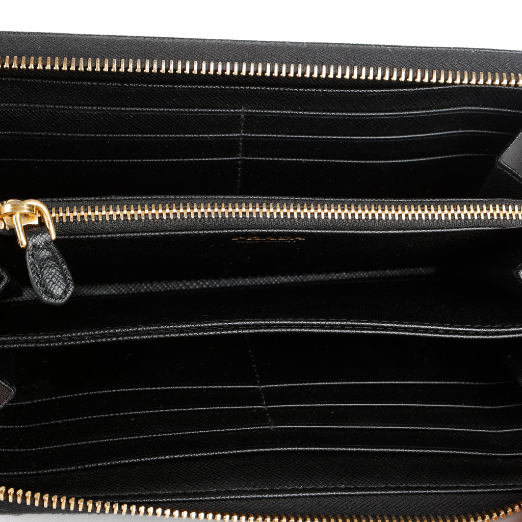 Zip Around Wallet, Black Saffiano