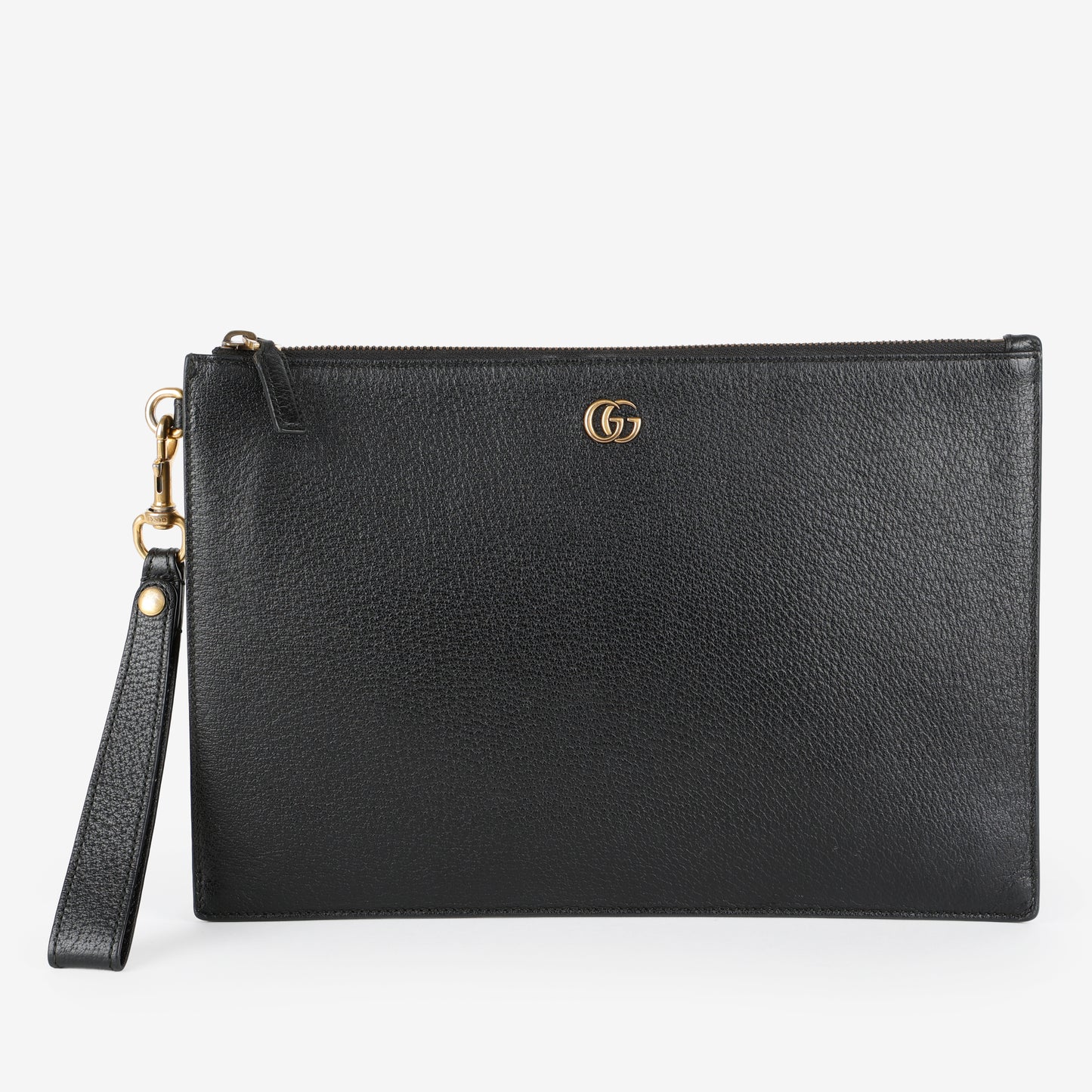 Textured Dollar Marmont Wristlet, Black Grained Calfskin