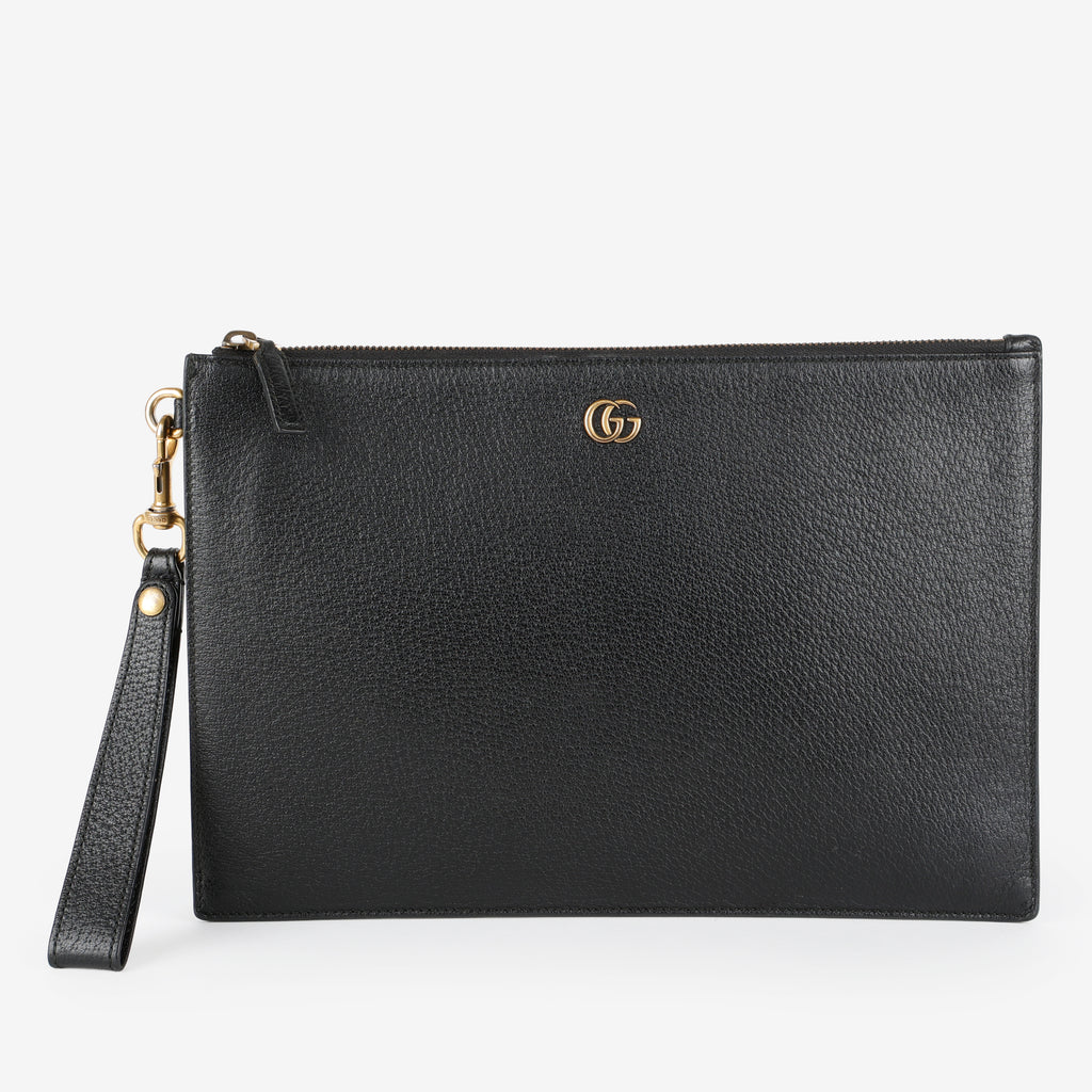 Textured Dollar Marmont Wristlet, Black Grained Calfskin
