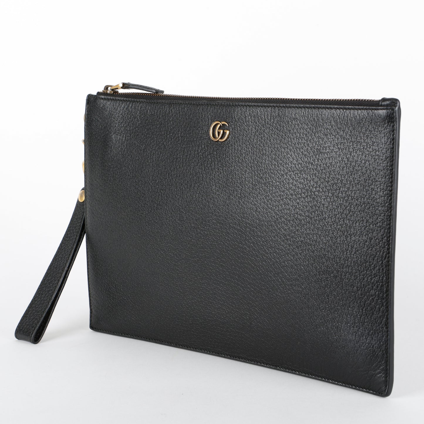 Textured Dollar Marmont Wristlet, Black Grained Calfskin
