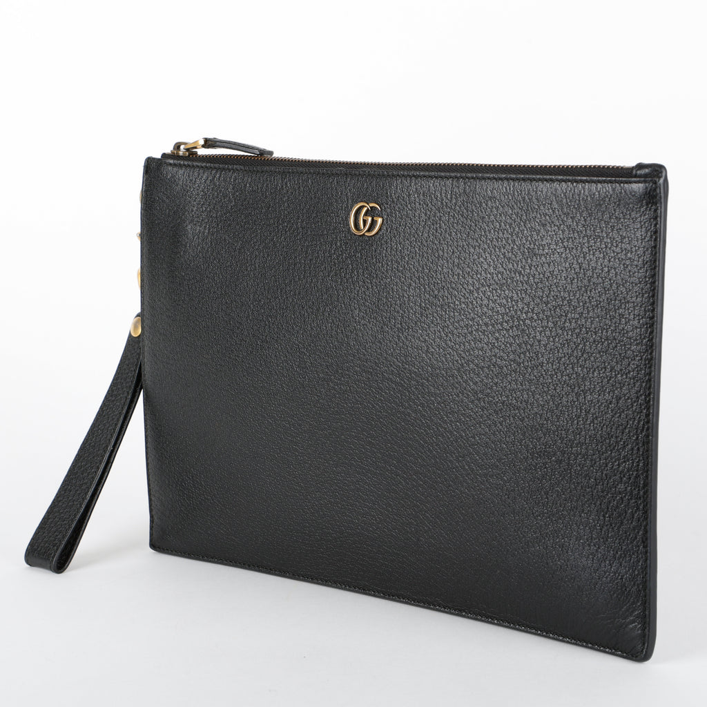 Textured Dollar Marmont Wristlet, Black Grained Calfskin