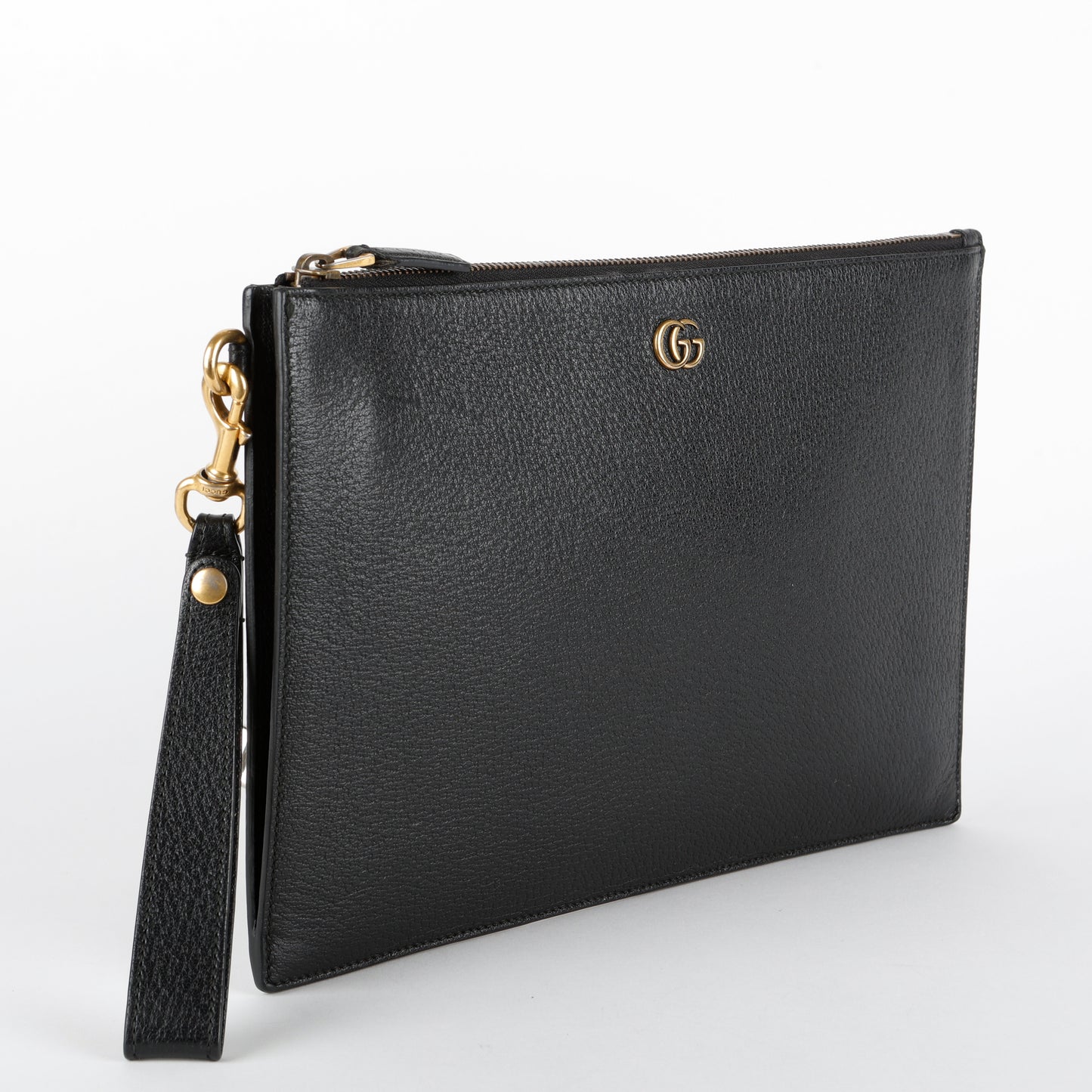 Textured Dollar Marmont Wristlet, Black Grained Calfskin