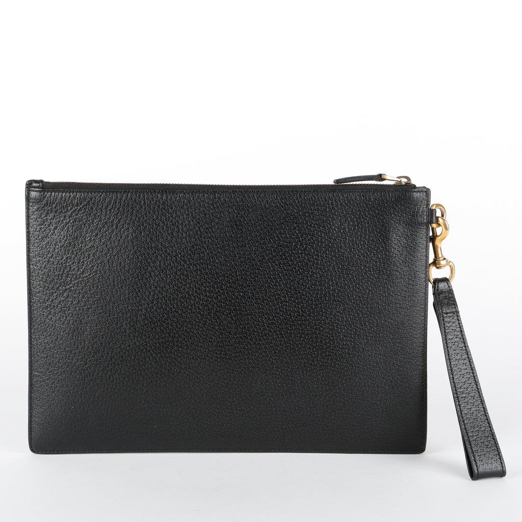 Textured Dollar Marmont Wristlet, Black Grained Calfskin