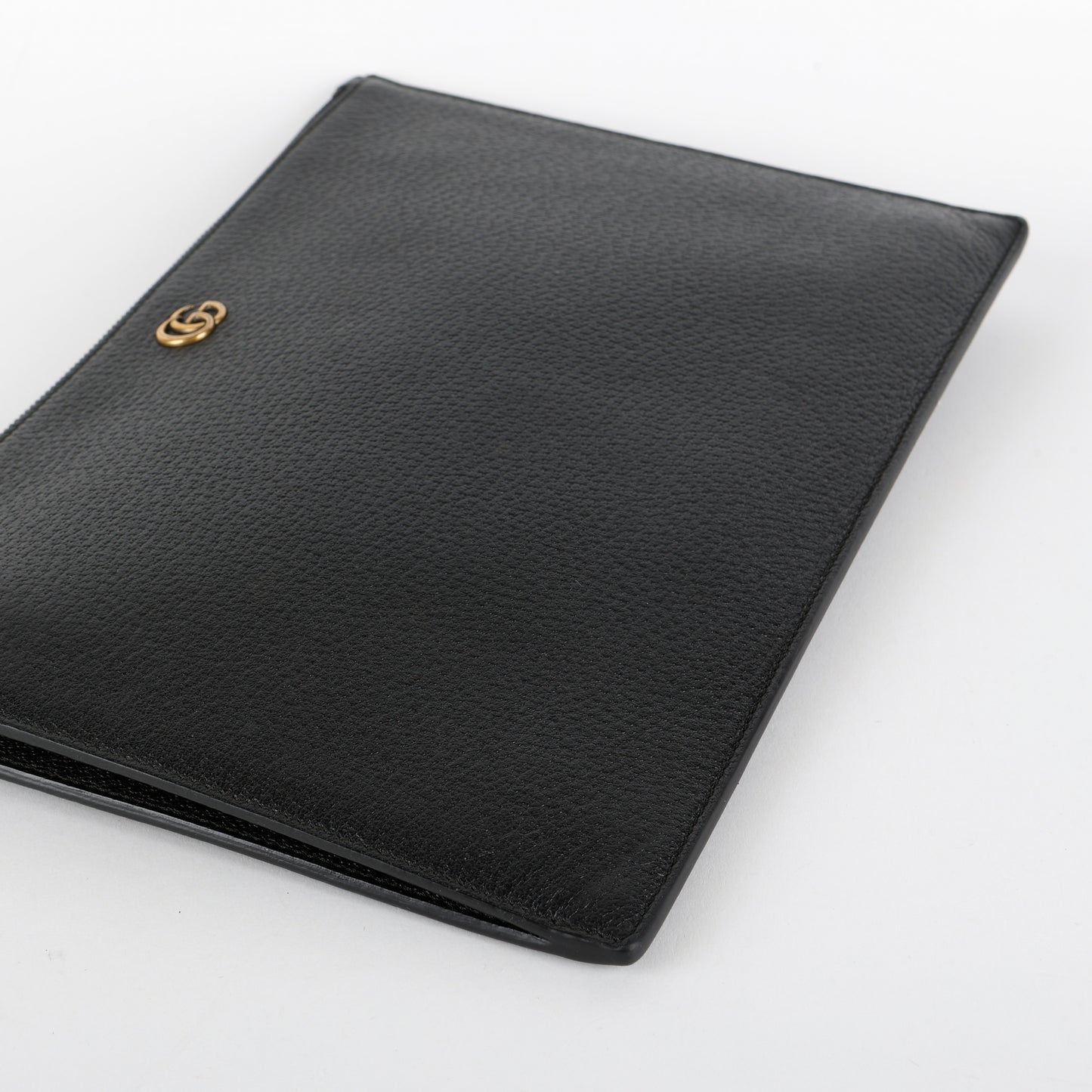 Textured Dollar Marmont Wristlet, Black Grained Calfskin