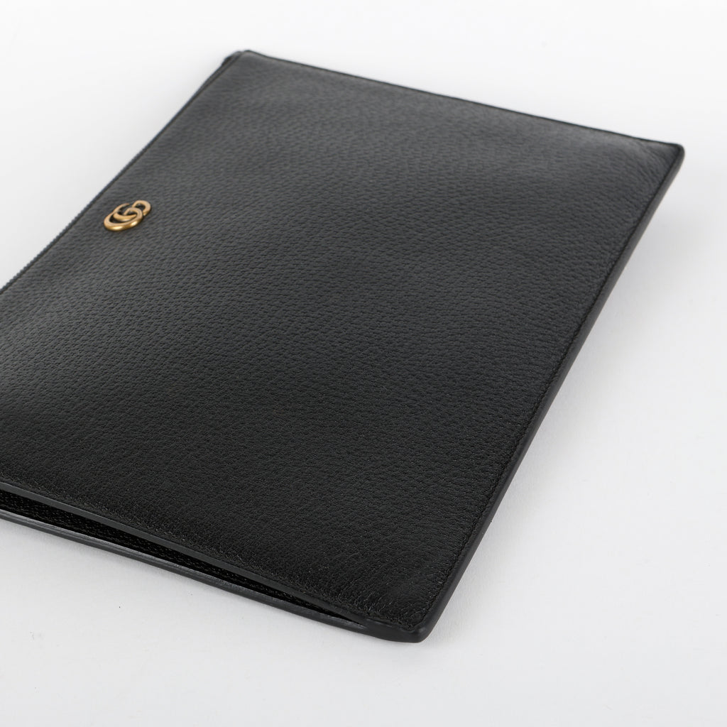 Textured Dollar Marmont Wristlet, Black Grained Calfskin