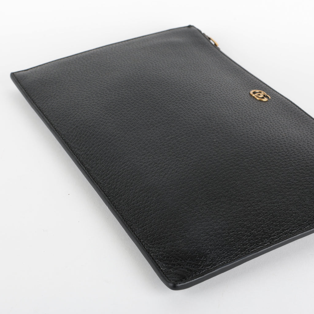 Textured Dollar Marmont Wristlet, Black Grained Calfskin