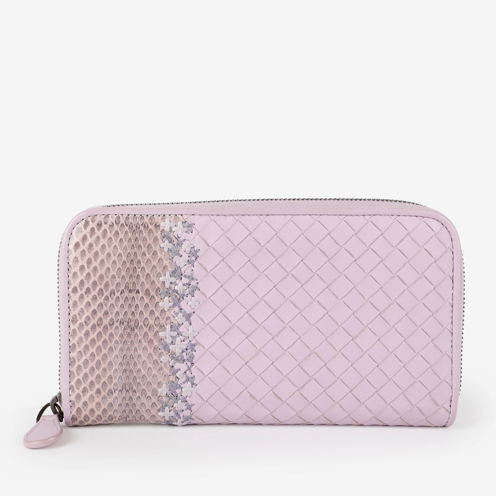 Intrecciato Zip Around Wallet, Lilac/Python