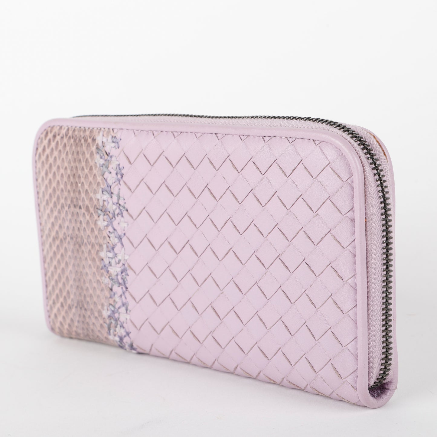 Intrecciato Zip Around Wallet, Lilac/Python
