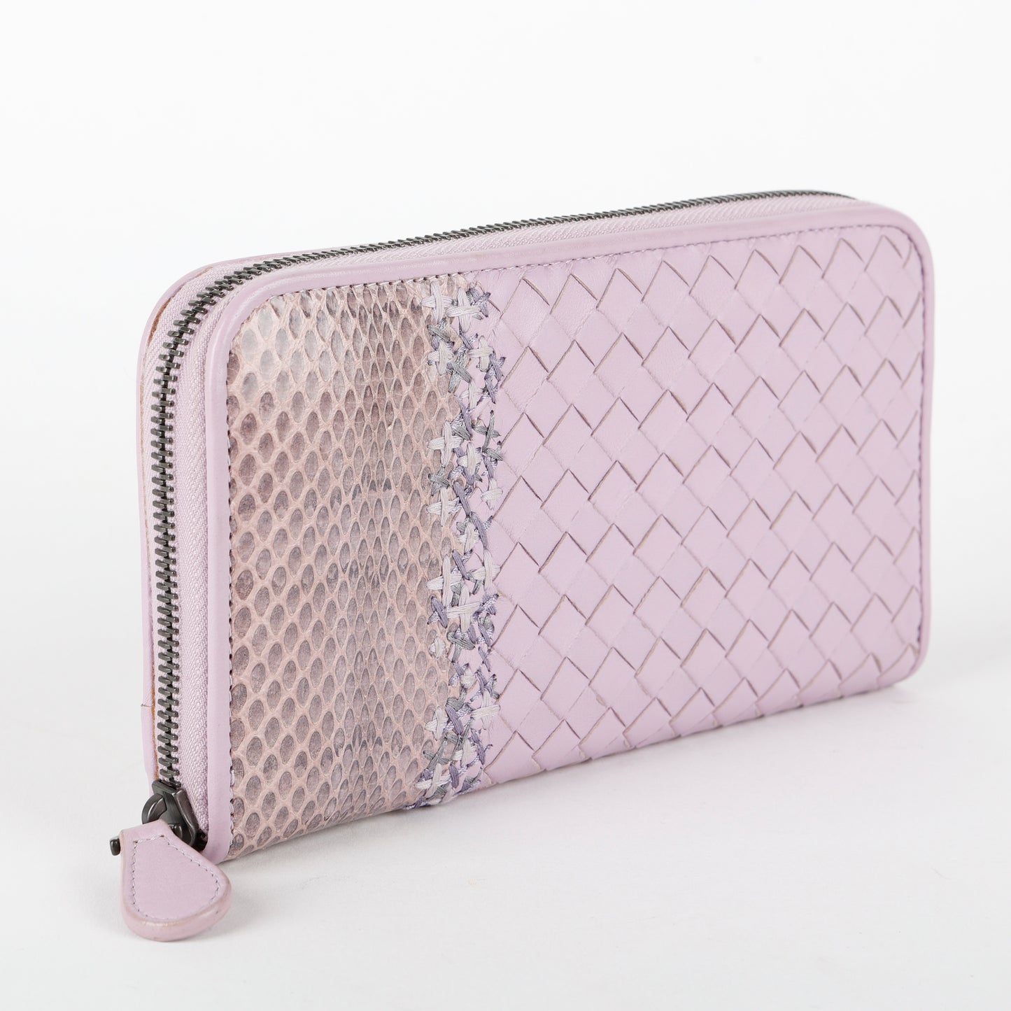 Intrecciato Zip Around Wallet, Lilac/Python