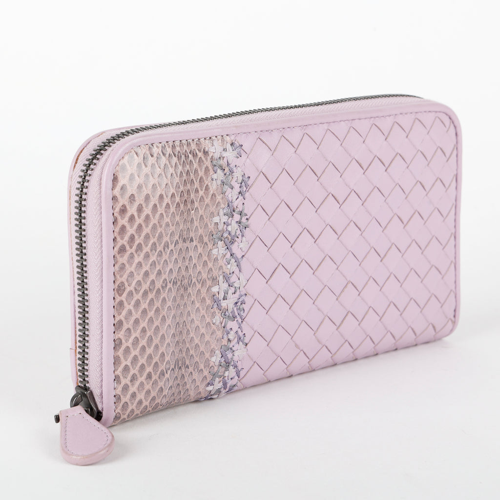 Intrecciato Zip Around Wallet, Lilac/Python