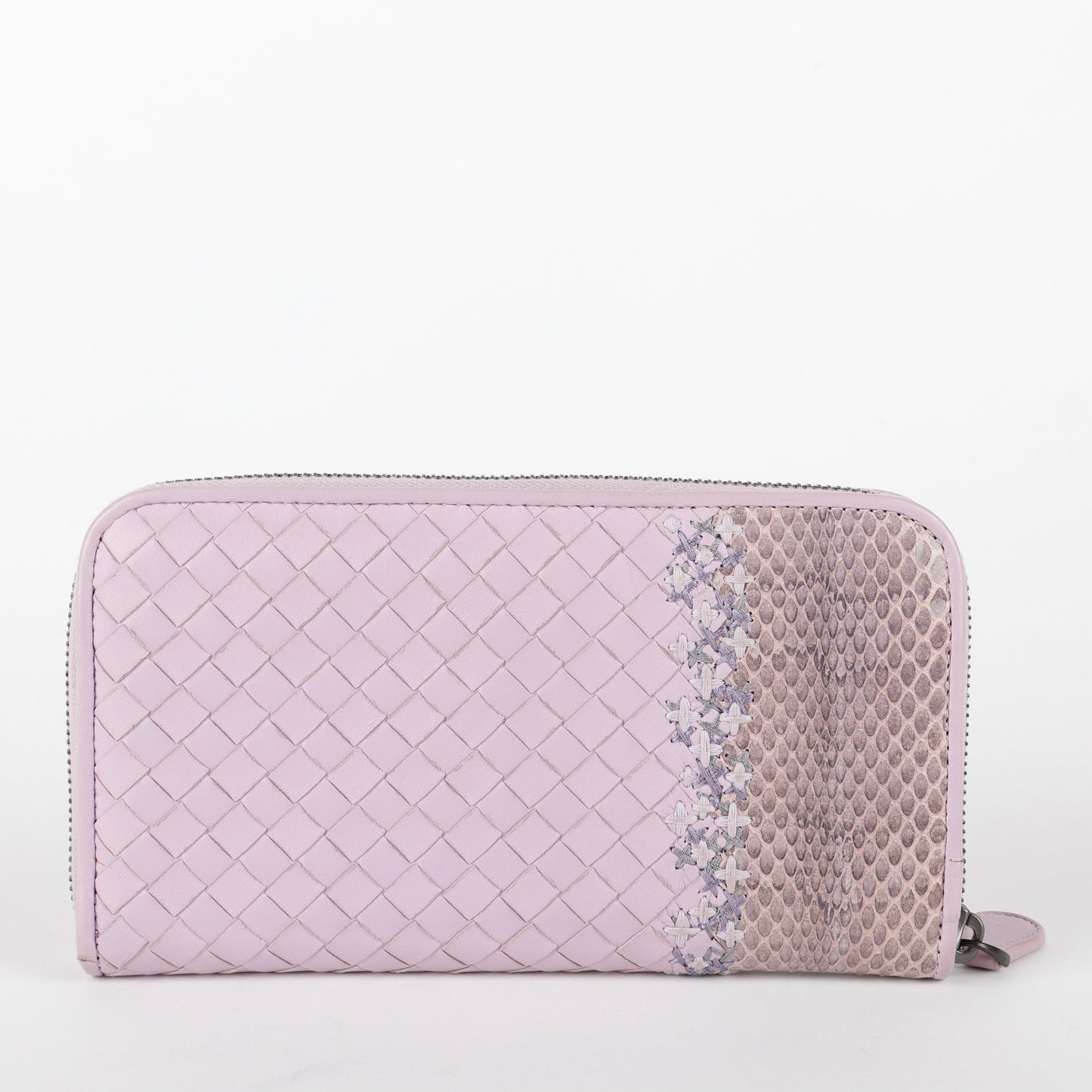 Intrecciato Zip Around Wallet, Lilac/Python