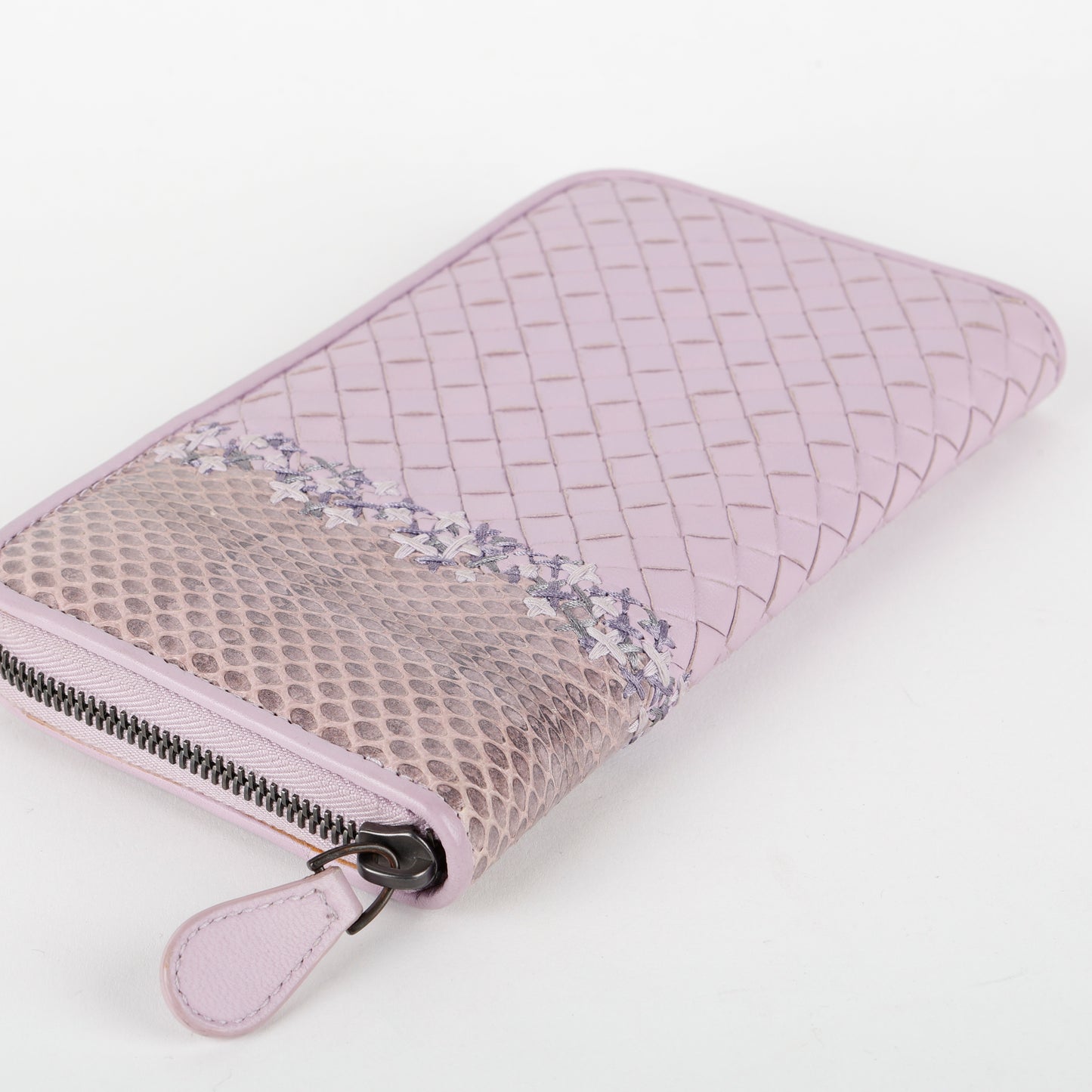 Intrecciato Zip Around Wallet, Lilac/Python