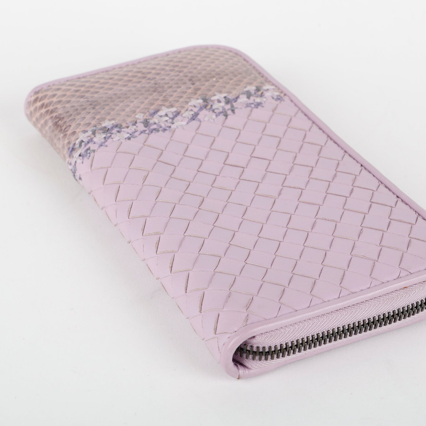 Intrecciato Zip Around Wallet, Lilac/Python