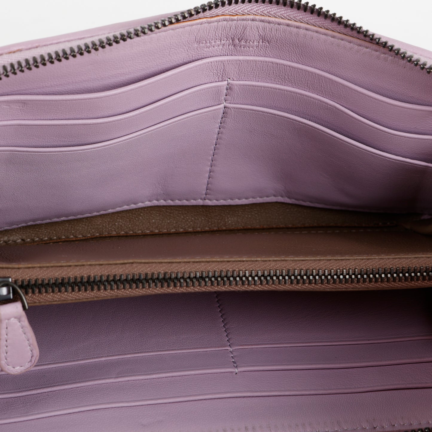 Intrecciato Zip Around Wallet, Lilac/Python