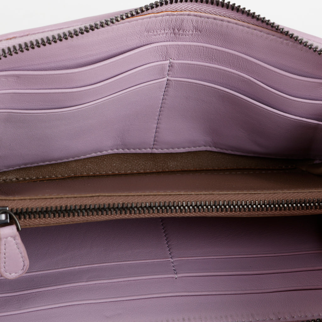 Intrecciato Zip Around Wallet, Lilac/Python