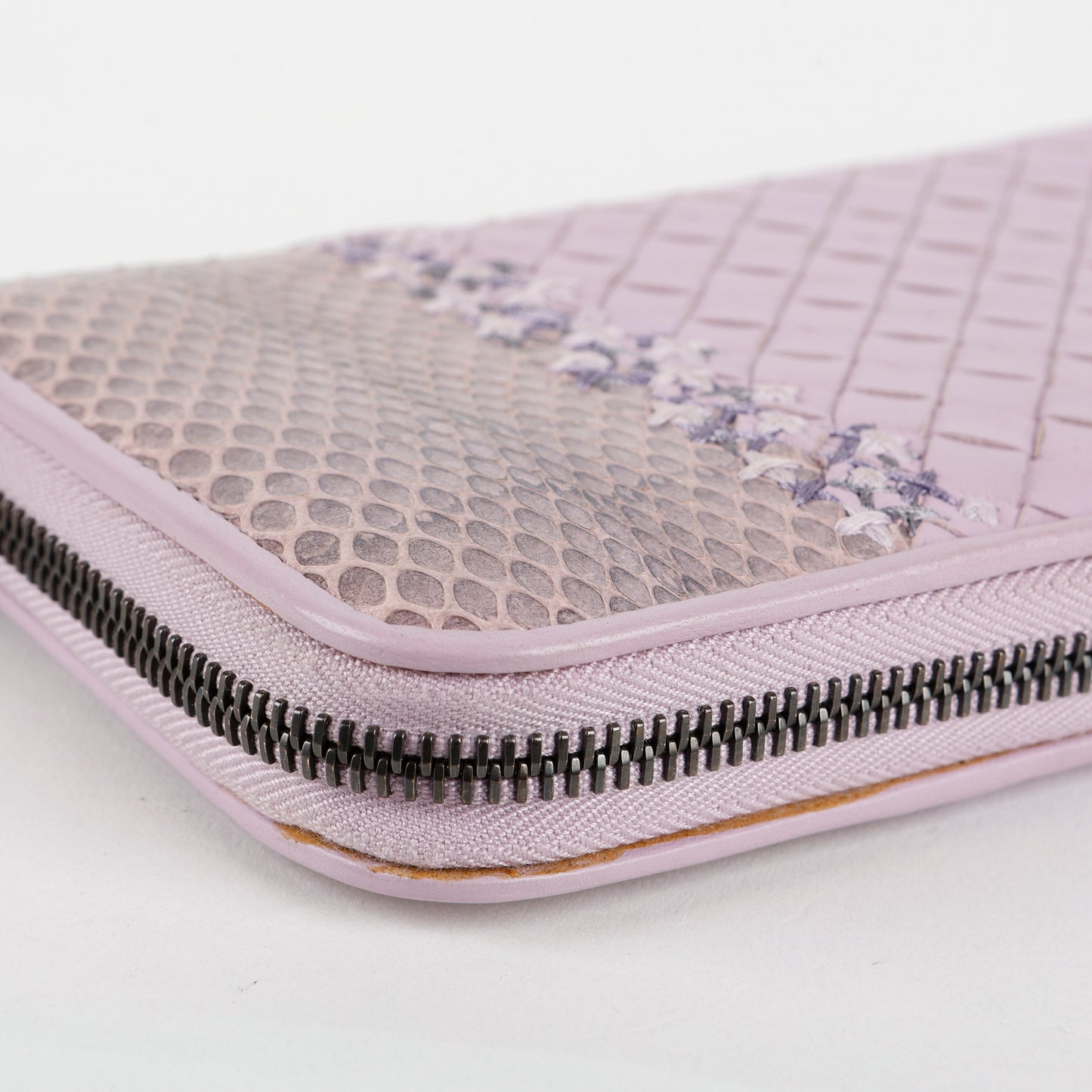 Intrecciato Zip Around Wallet, Lilac/Python