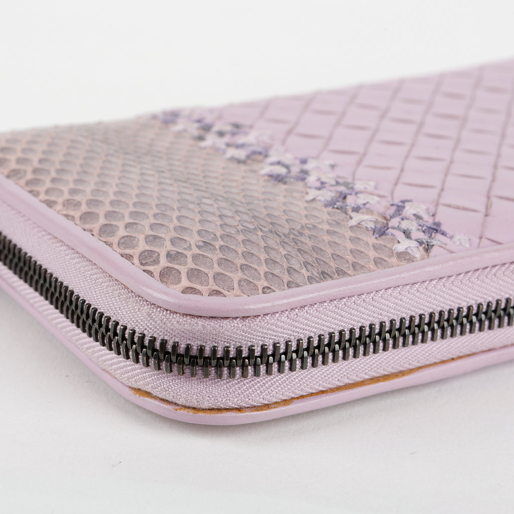 Intrecciato Zip Around Wallet, Lilac/Python