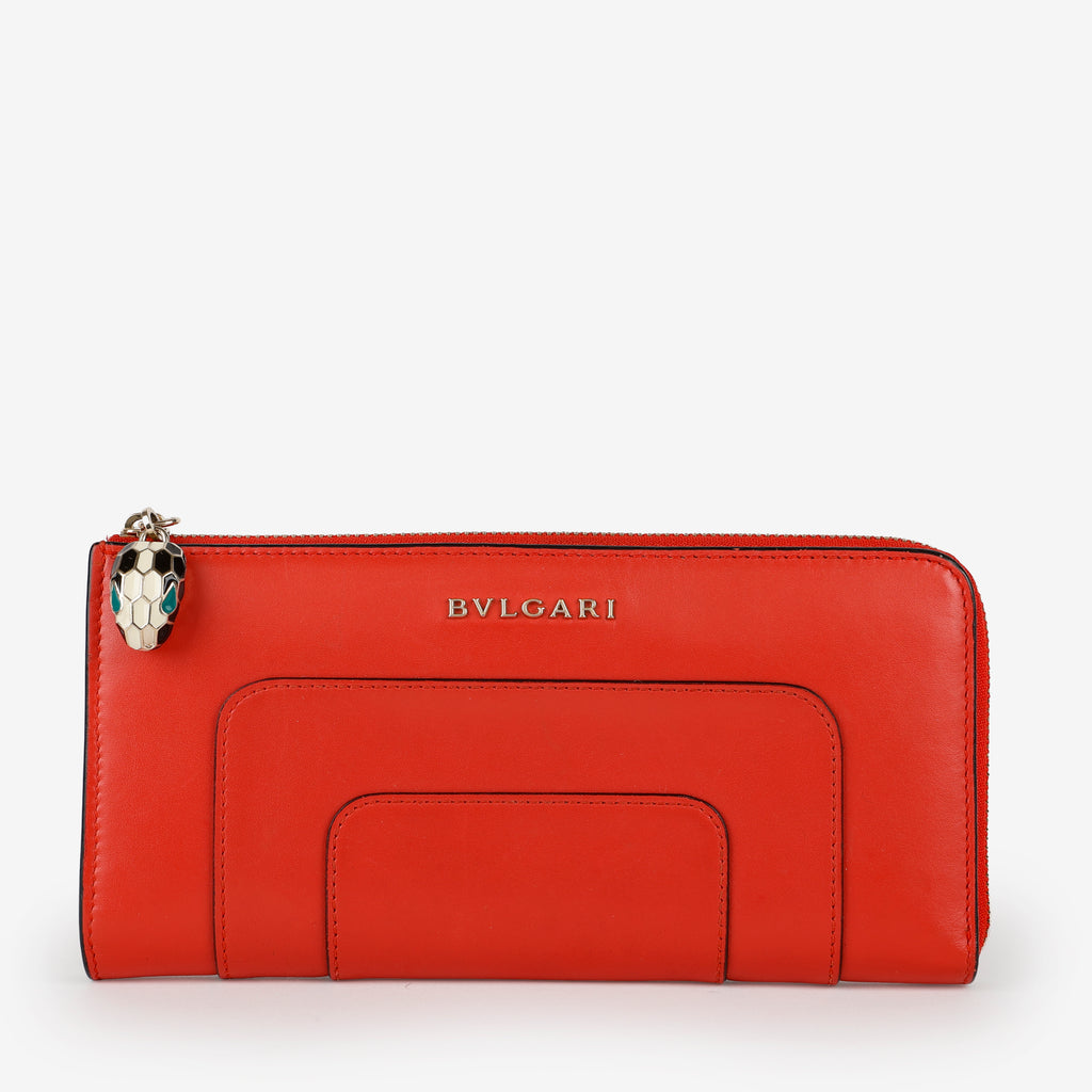 Serpenti Long Zip Around Wallet, Red Smooth Calfskin