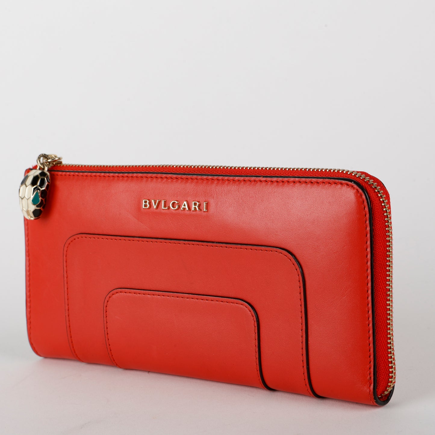 Serpenti Long Zip Around Wallet, Red Smooth Calfskin