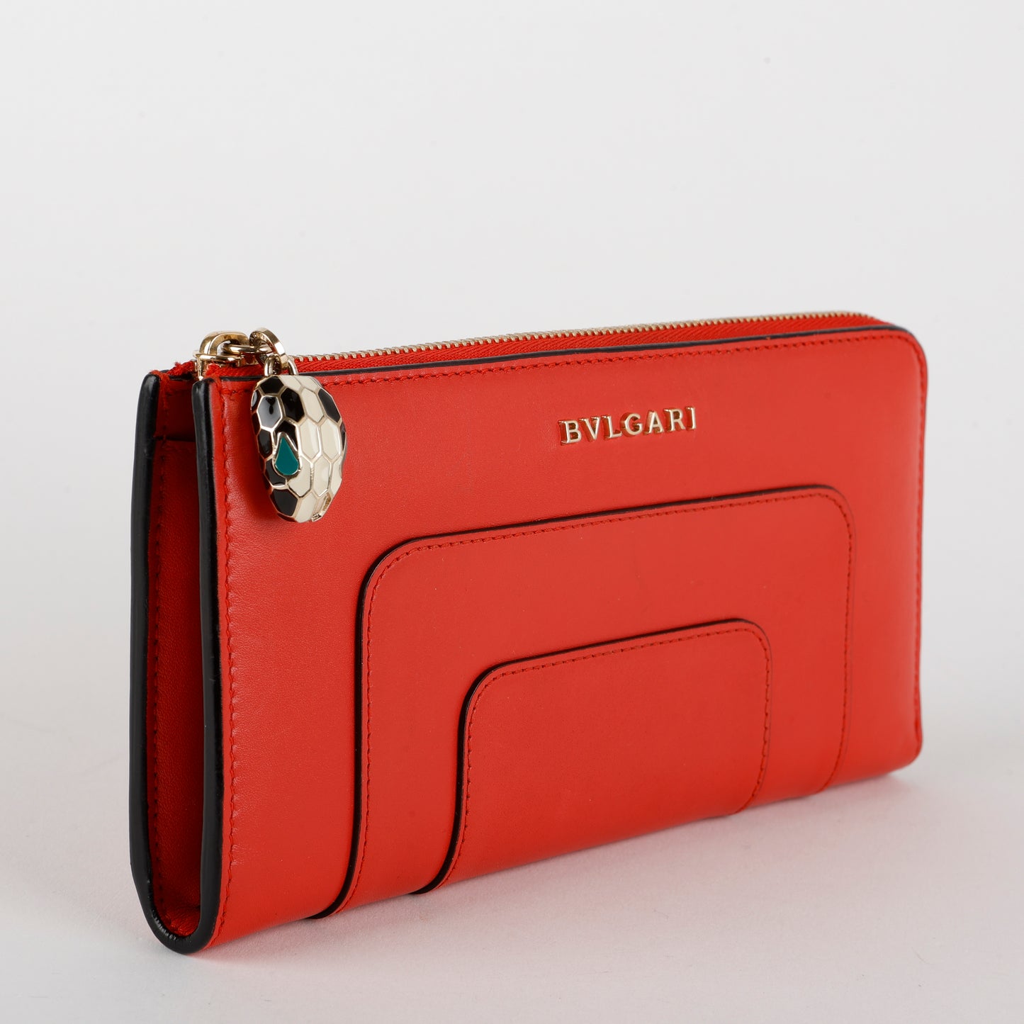 Serpenti Long Zip Around Wallet, Red Smooth Calfskin