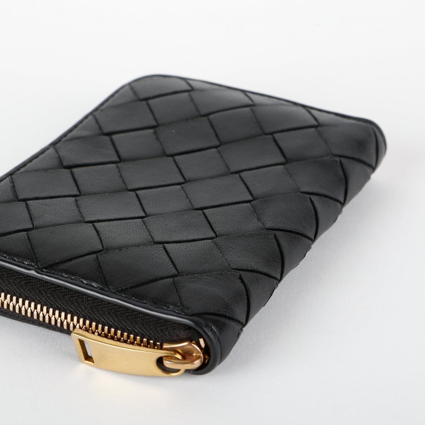 Zip Card Holder, Black Intrecciato