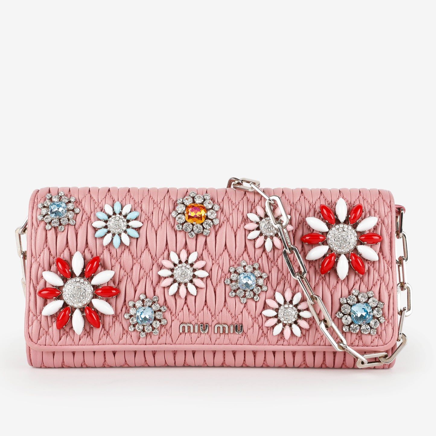 Crystal Flower Matelasse Wallet on Chain, Pink SHW