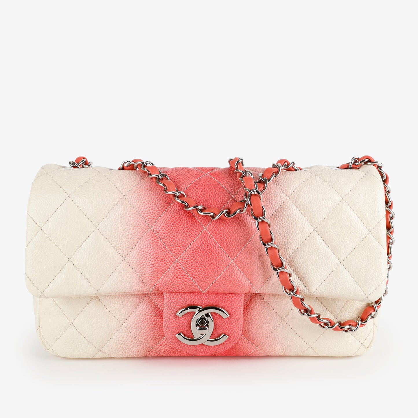 Medium Chain Flap Bag, Coral Pink and Cream Ombre Caviar