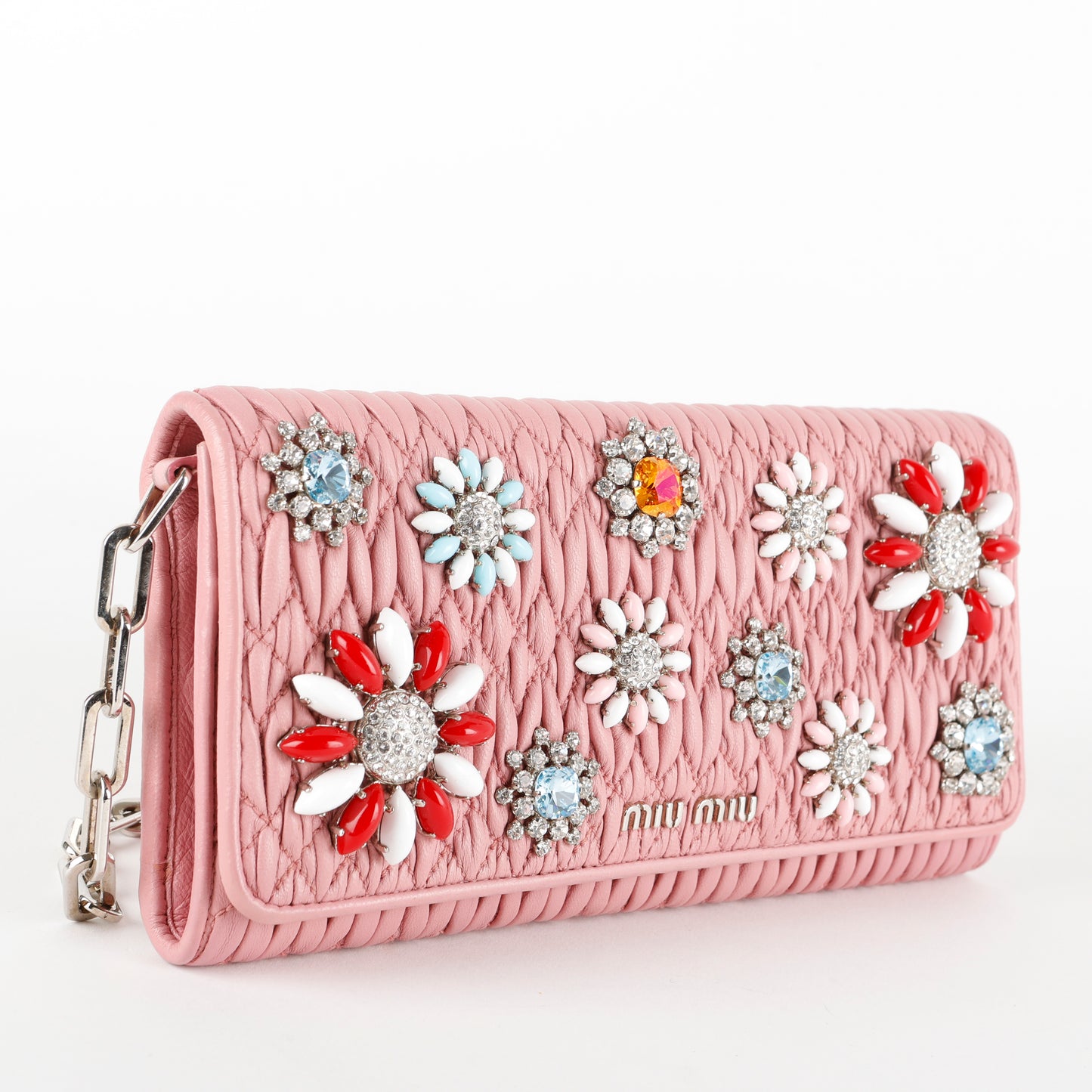 Crystal Flower Matelasse Wallet on Chain, Pink SHW