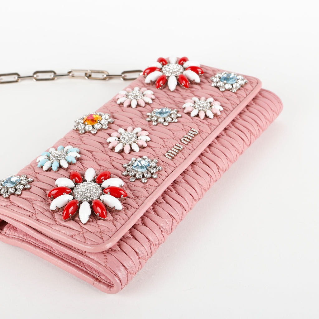 Crystal Flower Matelasse Wallet on Chain, Pink SHW