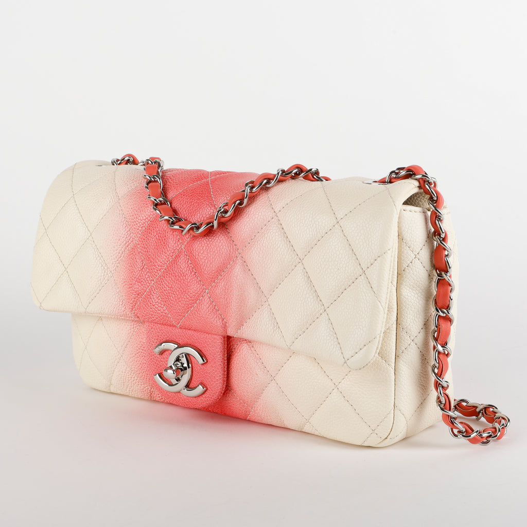 Medium Chain Flap Bag, Coral Pink and Cream Ombre Caviar
