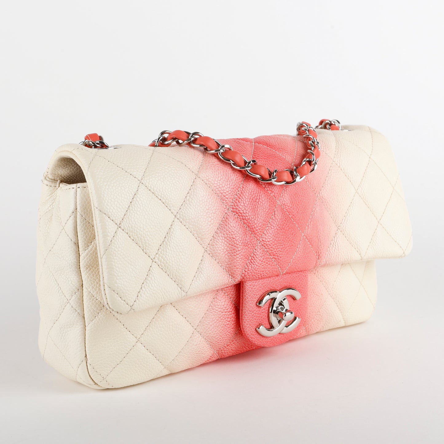 Medium Chain Flap Bag, Coral Pink and Cream Ombre Caviar