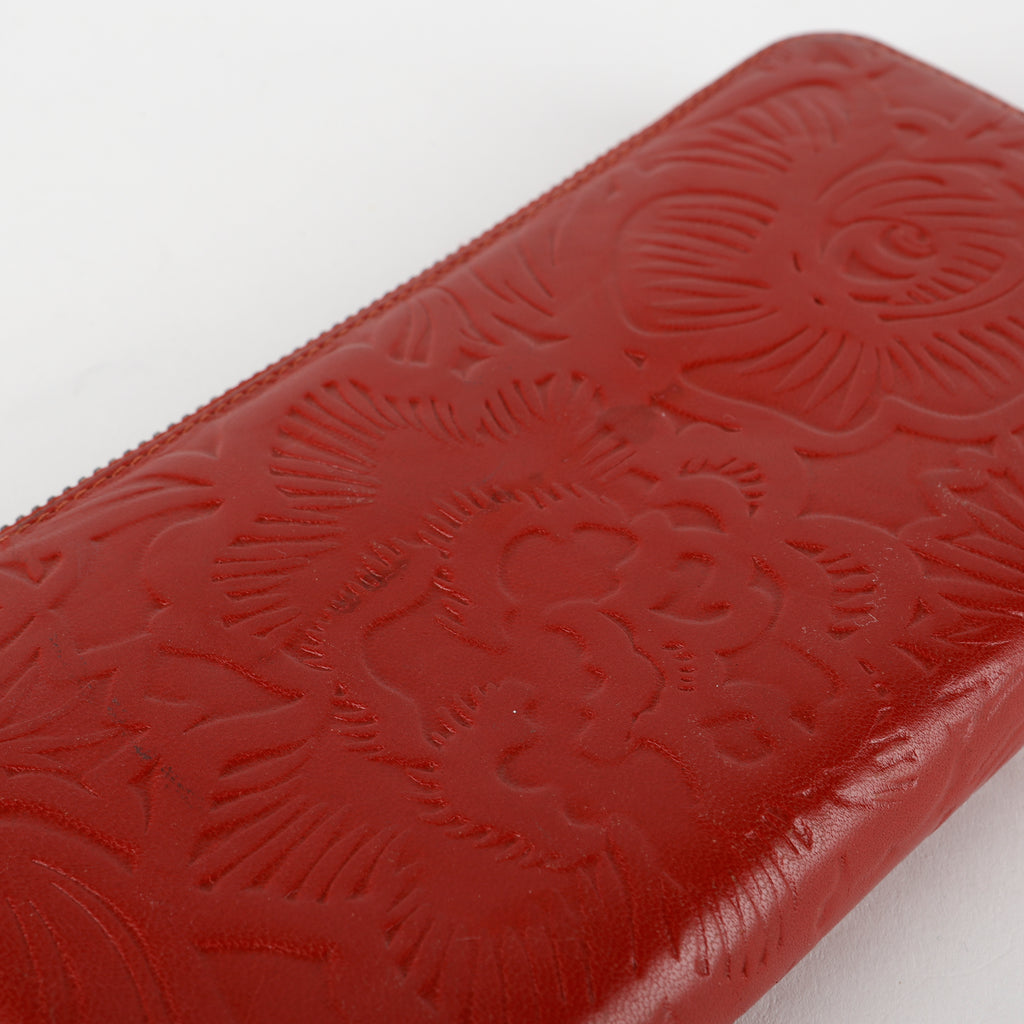 Floral Embossed Anagram Zip around Wallet, Red Calfskin