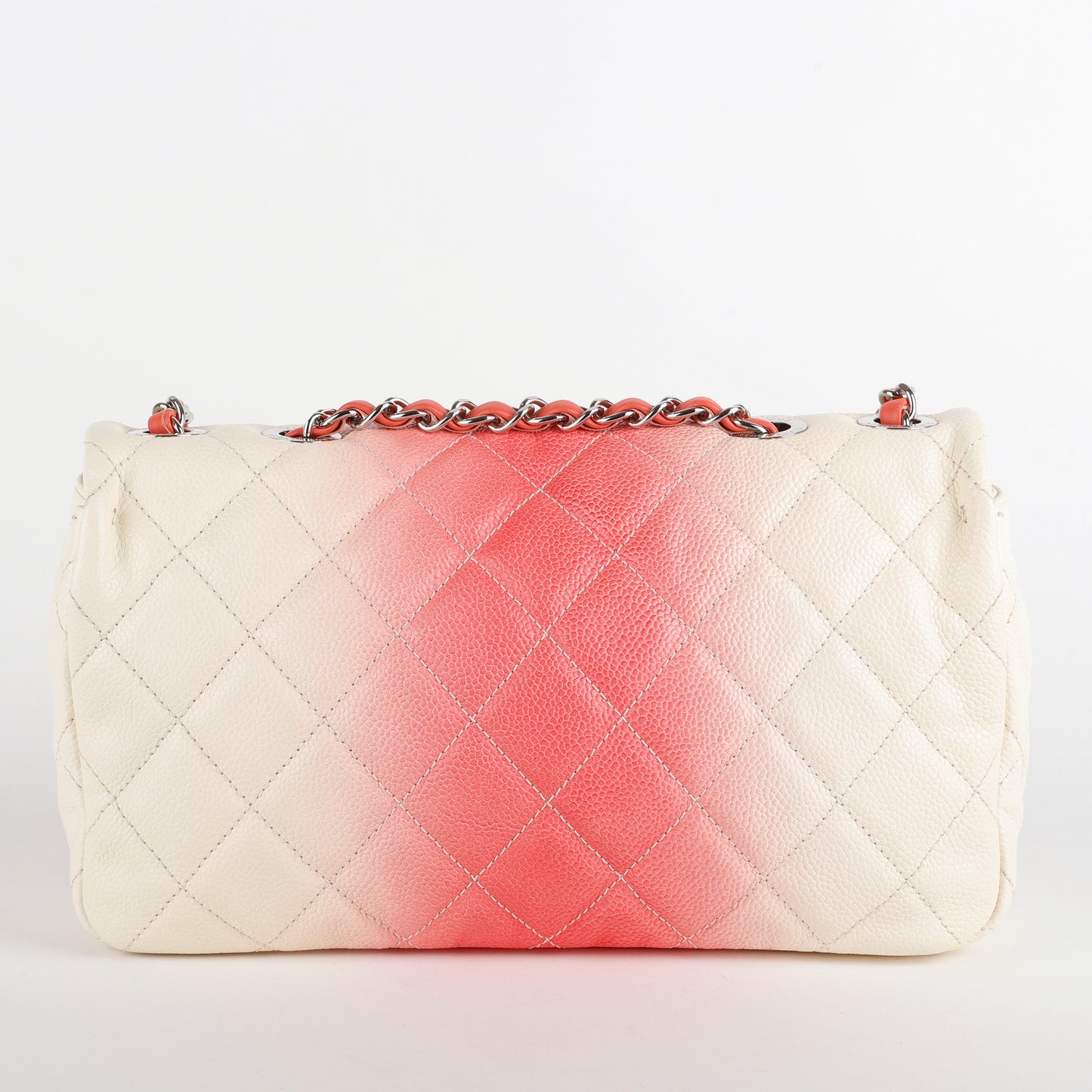 Medium Chain Flap Bag, Coral Pink and Cream Ombre Caviar