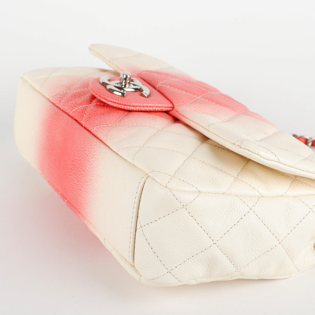 Medium Chain Flap Bag, Coral Pink and Cream Ombre Caviar