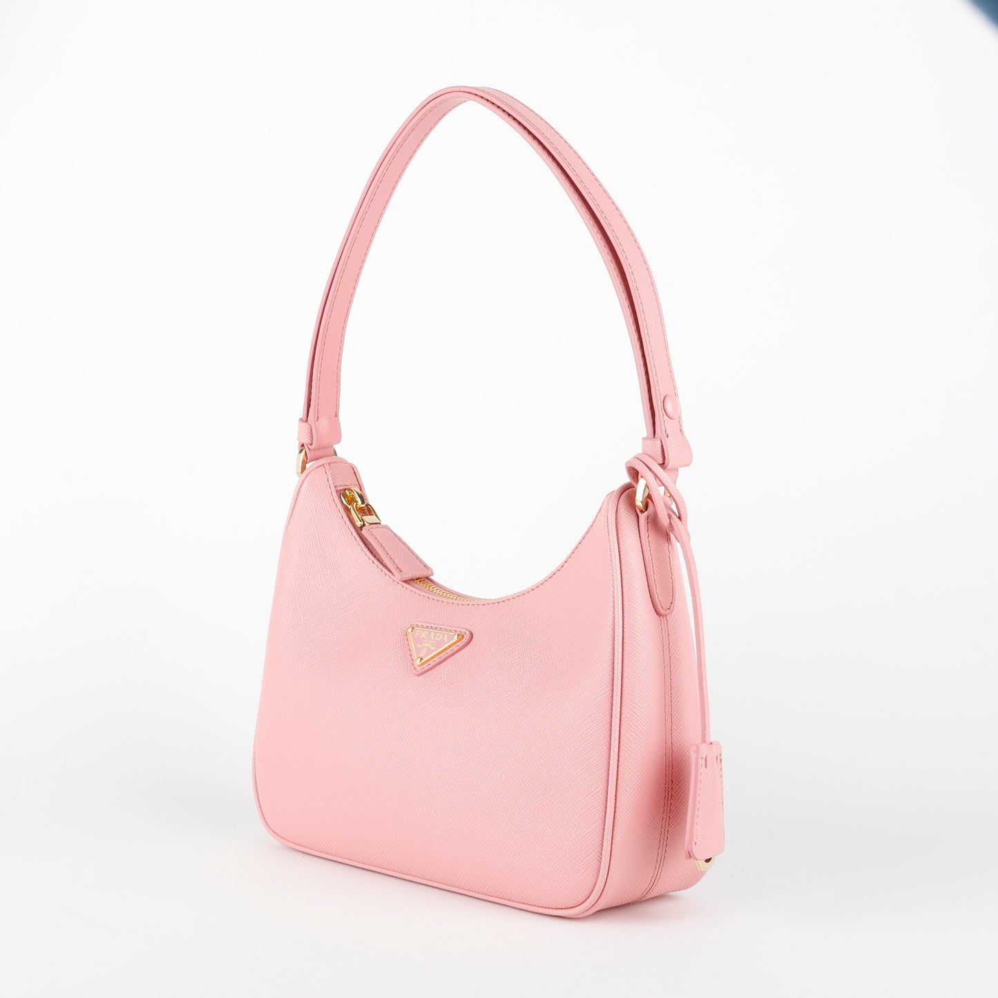 Re-Edition Shoulder Bag, Pink Saffiano GHW
