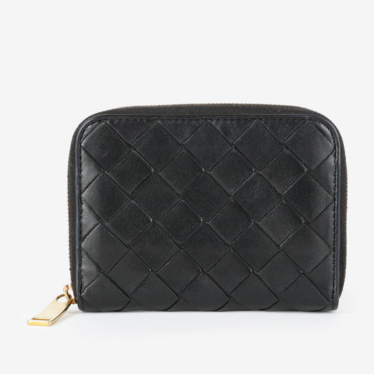 Zip Card Holder, Black Intrecciato