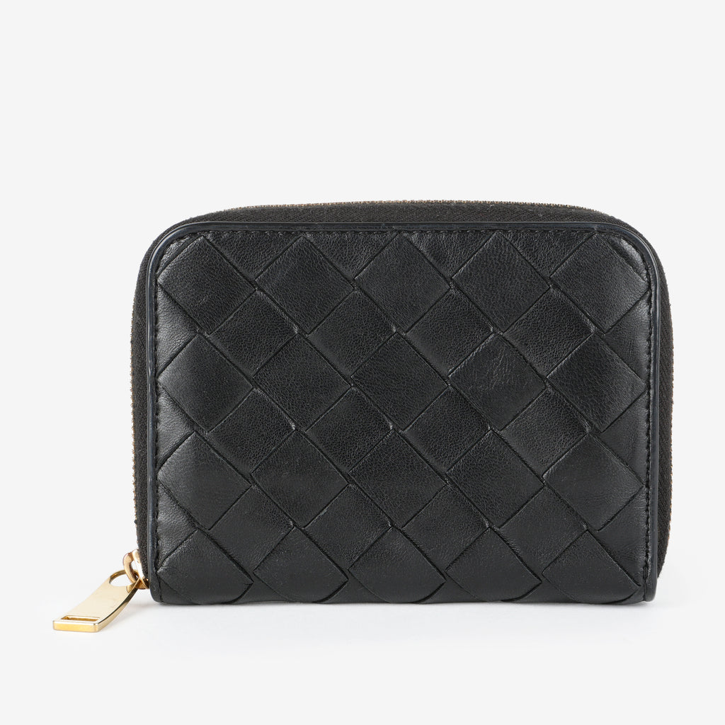 Zip Card Holder, Black Intrecciato