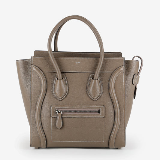 Mini Luggage Tote, Taupe Grained Calfskin