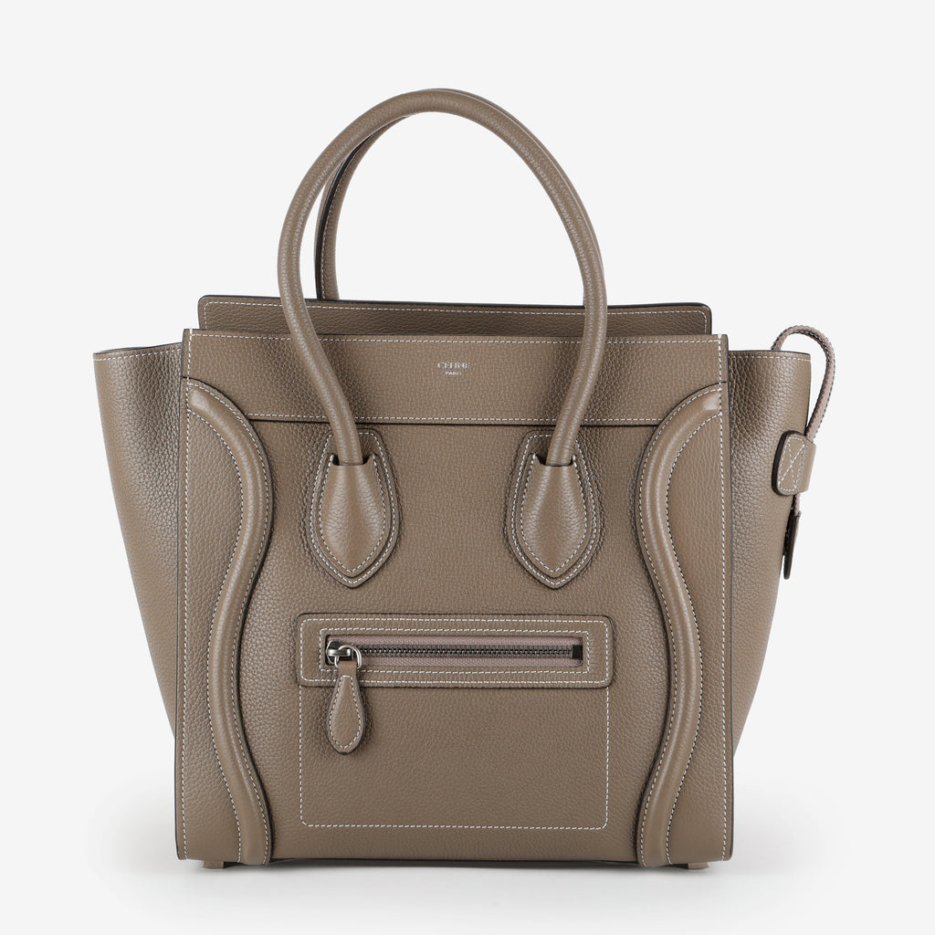 Mini Luggage Tote, Taupe Grained Calfskin