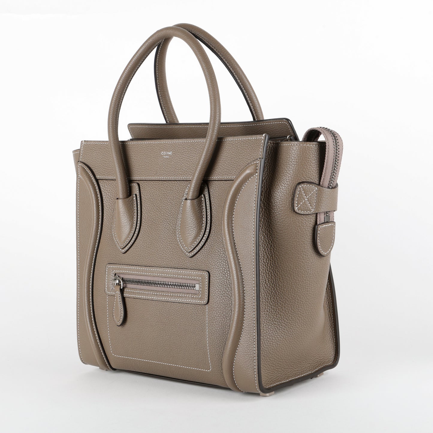 Mini Luggage Tote, Taupe Grained Calfskin
