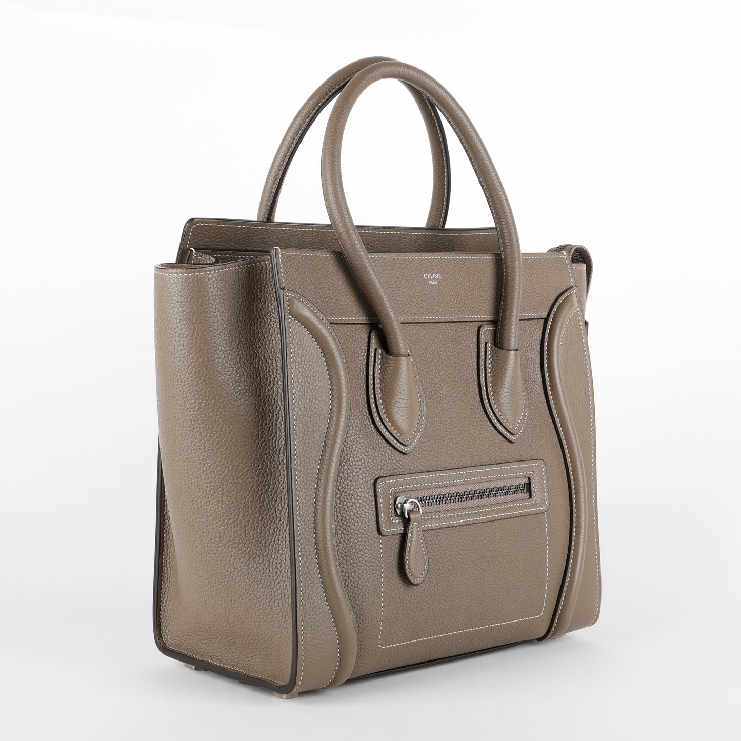 Mini Luggage Tote, Taupe Grained Calfskin