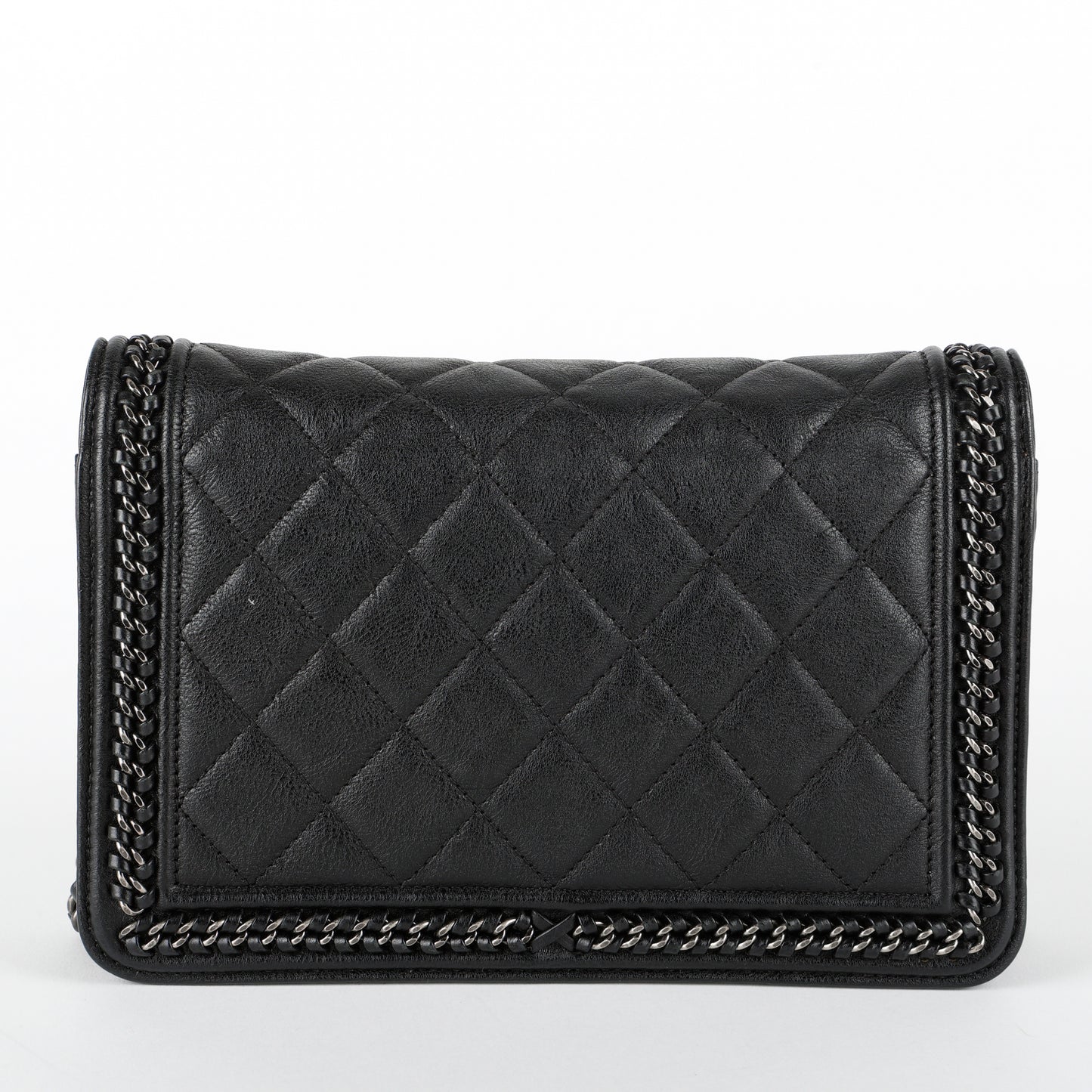 Boy Wallet on Chain, Black Aged Calfskin