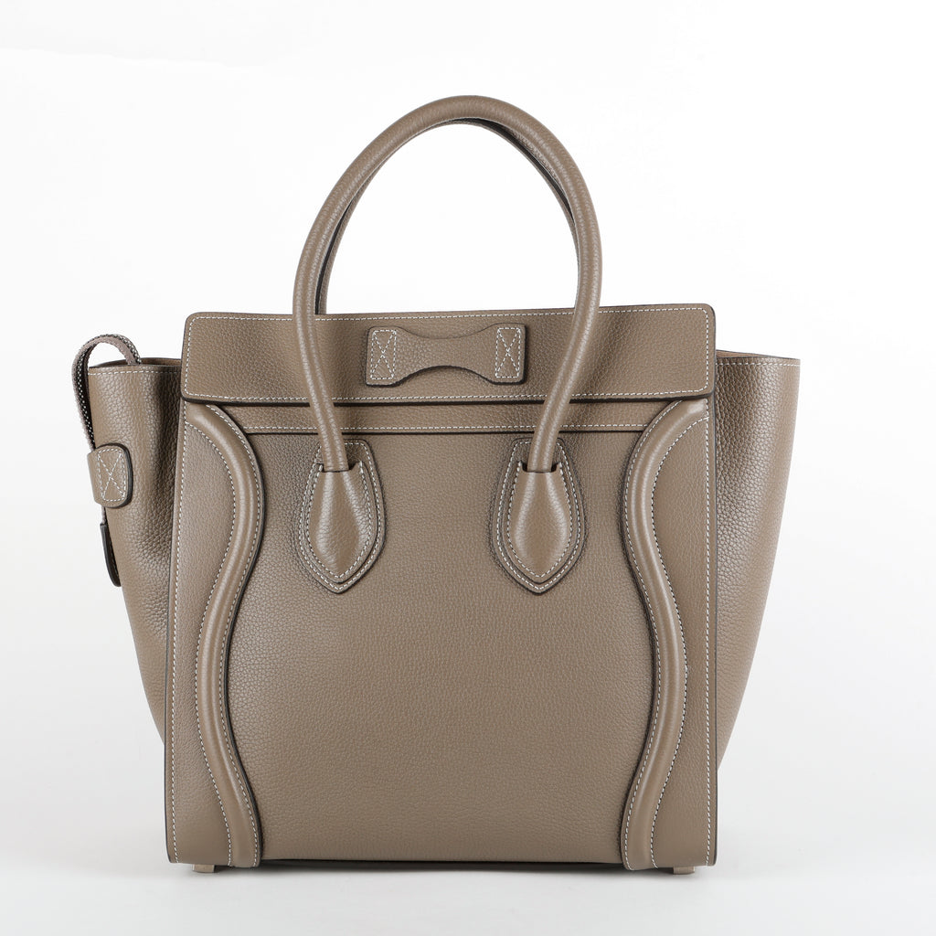 Mini Luggage Tote, Taupe Grained Calfskin